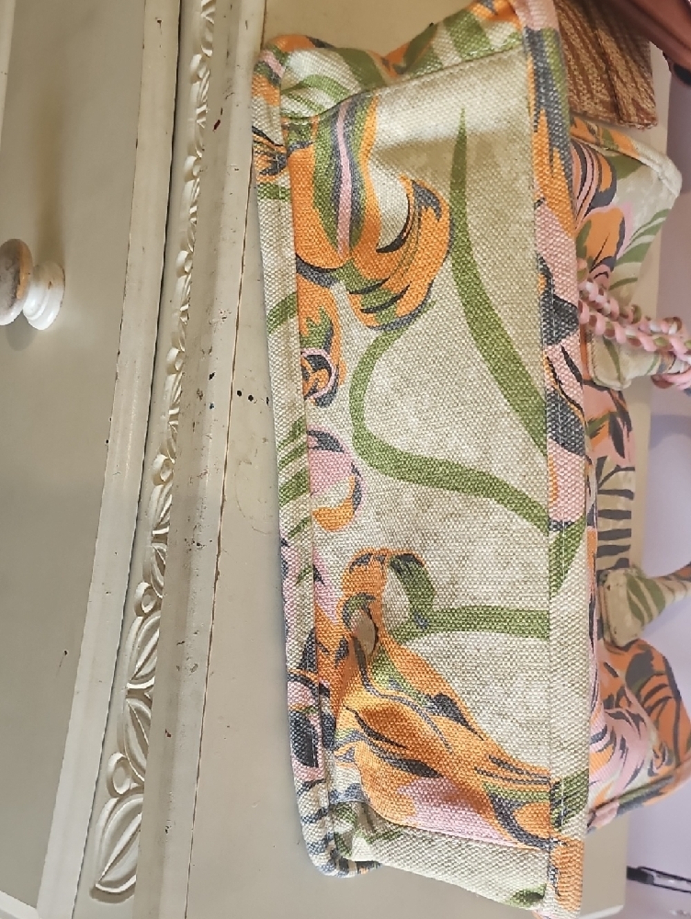 Vince Camuto Floral Canvas Tote in Pink, Green & Orange - Picture 4 of 4